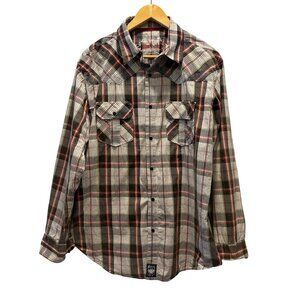 Vintage Rock 47 Mens Plaid Long Sleeve Western Shirt XL Nerallic Thread Accent